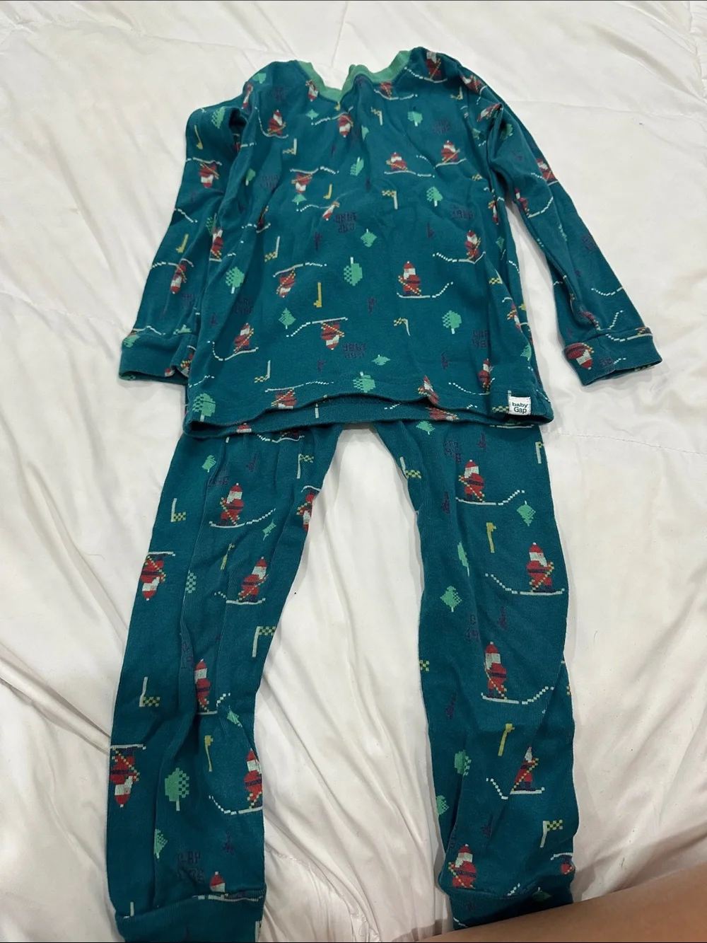 GAP Teal Ski Santa Print Pajama Set